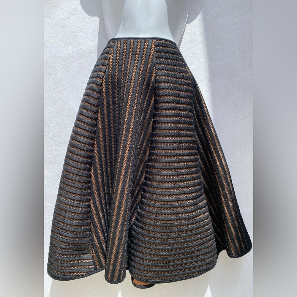 H&M Black/Brown Midi Aline Stretch Textured Skirt